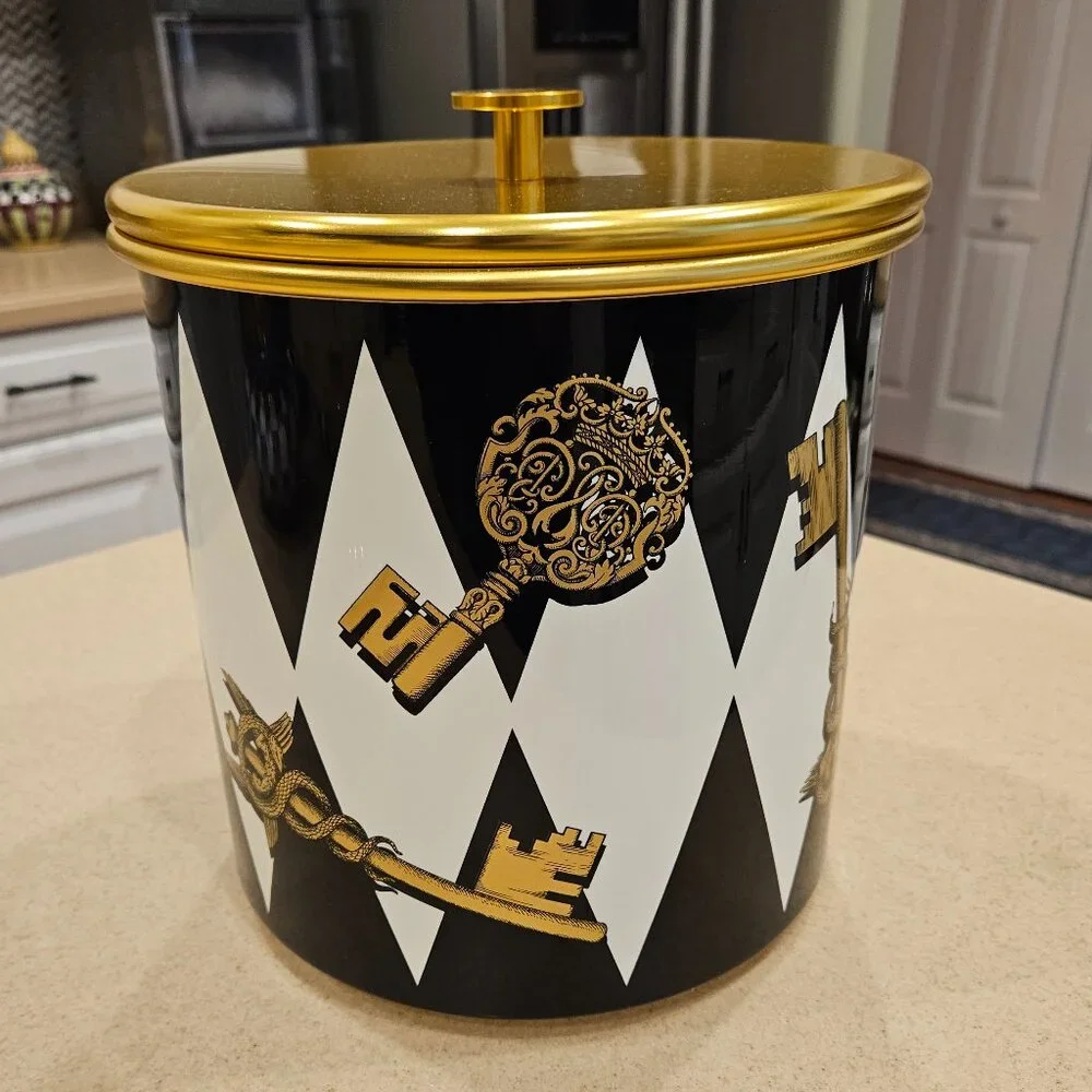 RARE COLLECTIBLE LIMITED FORNASETTI CHIAVI GOLD ROMBI BAR ICE BUCKET CONTAINER